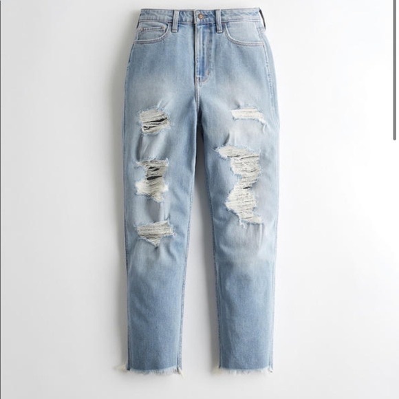 Hollister Ultra High-Rise Ripped Light Wash Mom Jeans Sz 26 - Picture 2 of 13